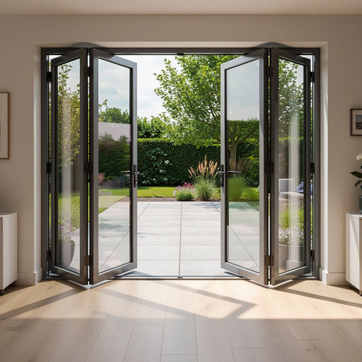 Kunststof openslaande deuren met grote glasdelen tussen woonkamer en terras.